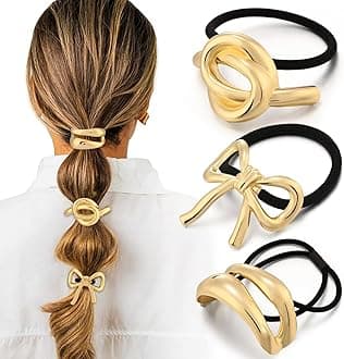 3PCS Gold Hair Ties for Women, Stretchy Metal Hair Ties for Thick Hair