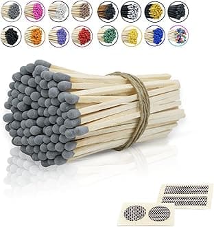 4" Inch Long Wooden Refill Matchsticks with Strike Stickers - Safety Matches Wholesale Bulk Loose by Chandler Studio (50 Pieces, Gray)