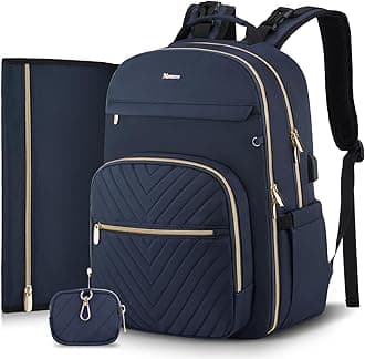 MOMUVO Diaper Bag Backpack, Quilted Baby Bag with Changing Pad & Stroller Straps & Pacifier Case, Large Travel Diaper Bags