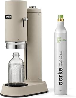 Aarke Carbonator Pro, Sparkling & Carbonation Water Machine, Stainless Steel with Glass Reusable Bottle Volume 800 mL/27 fl oz and CO2 Cylinder (Sand)