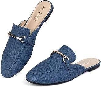 MUSSHOE Mules for Woman Buckle Flats Comfortable Slip on Women Mules Flats Shoes Backless Loafers
