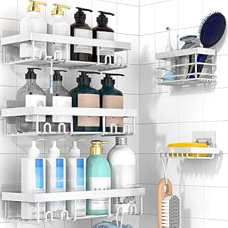 Moforoco Adhesive Shower Caddy Organizer Shelves Rack - 5 Pack Corner Bathroom Storage Organization, Home & Kitchen Decor Inside RV Accessories, Hanging First Apartment Household Camper Essentials