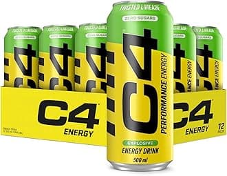 Cellucor C4 Performance Energy Pre-Workout Carbonated Drink with Beta-Alanine, Zero Sugar, Twisted Limeade Flavor, 500ml Pack of 12