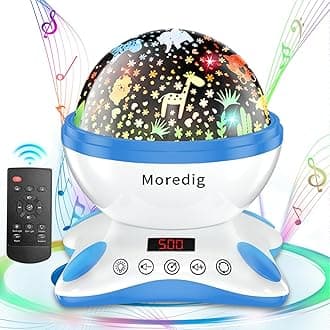 Moredig Kids Night Light Projector, Remote Baby Night Lights for Kids Room with 12 Music Nursery Night Light Projector for Kids Timer 2 Projections 18 Light Modes, Christmas Gifts for Baby Kids-Blue