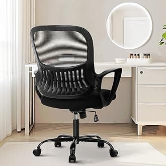 Sweetcrispy Home Office Desk Chair, Ergonomic Mid-Back Mesh Rolling Work Swivel Chairs with Wheels, Comfortable Lumbar Support, Comfy Arms for Bedroom,Study,Student
