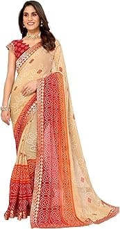 Yashika Women's Woven Latest Georgette Saree with Lace and Blouse Material