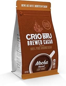 Brewed Cacao Mocha Flavored Light Roast - Coffee Alternative Natural Healthy Drink | Made with 100% Pure Ground Cacao Beans | 99.99% Caffeine Free, Keto, Low Carb, Paleo, Brew And Enjoy Hot or Iced (10 Ounce (Pack of 1))