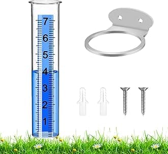 Rain Gauge Outdoor, 7" Large Capacity Rain Gauge Replacement Tube with Stainless Steel Mounting Rack Holder, Clear Numbers, Rain Gauges Outdoors Best Rated for Garden Lawn Yard Fence Patio Farm