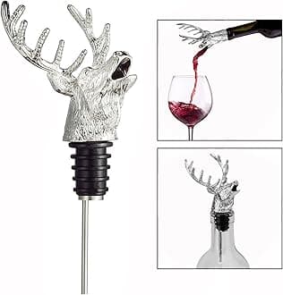 Zinc Alloy Wine Pourer and Bottle Stopper Deer Stag Head Shape with Leak-Proof Bung(Silver)