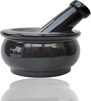 - Pure Granite Stone Mortar and Pestle Set, Kalvam,kharad, Masher Spice Mixer/Okhli and musle/Kharal for Kitchen and medicine making (6 inch bowel)