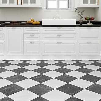 FLOREXP Vinyl Floor Tiles - Self Adhesive Floor Tile 40 Packs 1.5mm Thick Cover 3.72 m² Durable Sticky Floor Tiles with Stone Texture,for Bathroom,Bedroom,White and Dark Grey MarbleGlobal Recycled StandardGlobal Recycled StandardGlobal Recycled Standard