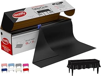 Neatiffy Disposable Plastic Table Cloth Roll | 54 in x 108 Ft Waterproof Tablecloth | Table Cover for Rectangle, Square, Round Oval Tables | Picnic, Party, Banquet, Birthdays, Weddings, Black