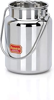 Sumeet Stainless Steel Akhand Jointless Milk Can with Lid | 2000 ml Capacity, 13 cm Diameter | Durable Oil Pot and Milk Barni for Kitchen Storage | Ideal for Storing and Carrying Milk, Oil and Ghee