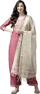 INDO ERA Women's Cotton Blend Yoke Design Straight Kurta Palazzo With Dupatta Set(KD4BK4024)