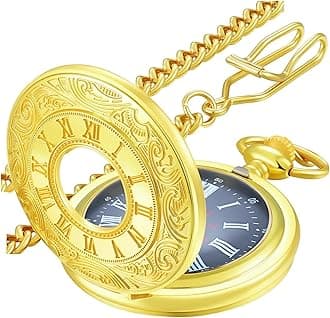 MJSCPHBJK Vintage Pocket Watch for Men Roman Numerals Scale Quartz Pocket Watches with Chain for Xmas Fathers Day Gift