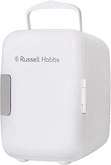 Russell Hobbs RH4CLR1001 4L/6 Can Portable Mini Cooler & Warmer for Drinks, Cosmetics/Makeup/Skincare, AC/DC Power, Retro Style, White, For Bedroom, Home, Caravan, Car