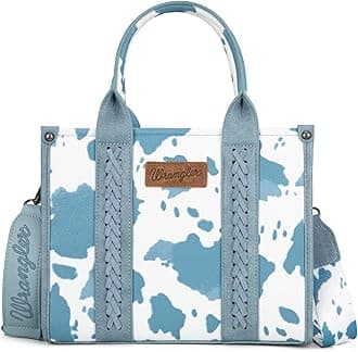 Wrangler Cow Print Tote Bag for Women Western Purse Boho Top Handle Satchel Handbag with Signature Strap
