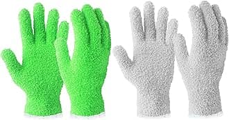 Evridwear Microfiber Dusting Gloves, Dusting Cleaning Glove for Plants, Blinds, Lamps and Small Hard to Reach Corners, 2 Pairs (Grey S/M & Green L/XL)