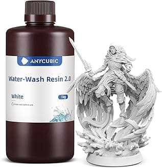 3D Printer Resin, Water Washable Resin 2.0, No Need Extra Alcohol and Easy to Clean, Fast Curing, Low Odor, Wide Compatibility for All LCD Resin 3D Printers (White, 1kg)