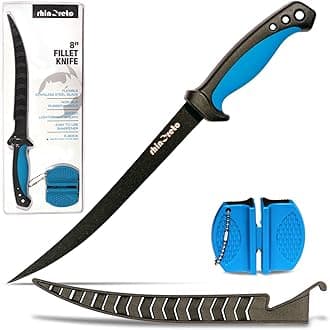 Rhinoreto Fillet Knife for Fish, Razor Sharp Flexible German Stainless Steel Blade 5-9 inch, Professional Knives for Filleting and Boning, with Non-Slip Handle, Protective Sheath and Sharpener set