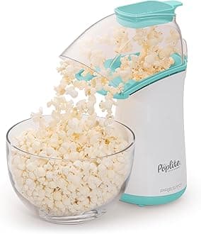 04869 Poplite Hot Air Popcorn Popper - Built-In Measuring Cup + Melts Butter, Easy to Clean, Built-In Cord Wrap, 18 Cups, Aqua/White