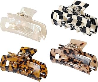 4 Pcs Large Hair Claw Clips,Rectangle Acrylic Non-Slip Banana Barrettes, French Butterfly Jaw Clips, Women and Girls Hair Accessories for Thick, Thin and Long Hair (Type A)