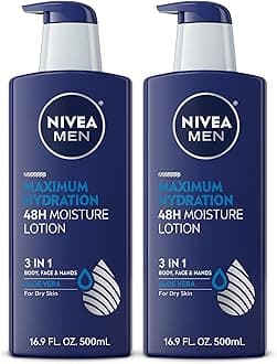 MEN Maximum Hydration 48-Hour Moisture Body Lotion for Dry Skin, Aloe Vera Lotion for Men, 3-in-1 Body, Face and Hands, Dermatologically-Tested, 16.9 Fl Oz Bottle (Pack of 2)