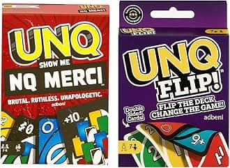 adbeni Matte UNQ FLIP & Merci | Combo Pack of 2 | Family Fun Card Games for Kids, Adults & Teens | Portable Travel Game | Fast-Paced Strategy, Action & Reversible Play | Perfect for Gifting