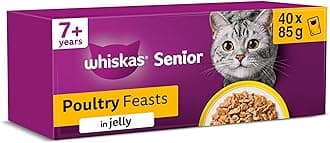 WHISKAS Senior 7+ Wet Cat Food in Jelly 40x85g Poultry Feasts
