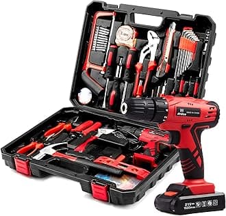 Dedeo Tool Set with Drill, Cordless Hammer Drill Tool Kit 110Pcs Household Power Tools Drill Set with 21V Li-Ion Battery & Charger for Home Tool Kit