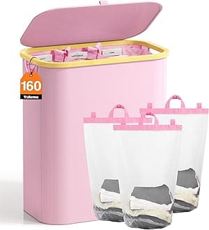 Hampers for Laundry Basket with Lid, 160L Extra Large 3 Section Clothes Divided Organizer for Bedroom, Laundry Room, Dirty Clothing Hamper, Pink