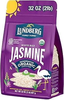 Lundberg Jasmine Rice, Regenerative Organic Certified – Non-Sticky, Aromatic Long-Grain White Rice, Responsibly Grown in California, 32 Oz