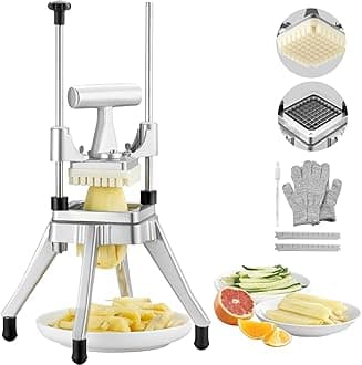 VEVOR Commercial Vegetable Fruit Chopper 3/8″ Blade Heavy Duty Professional Food Dicer Kattex French Fry Cutter Onion Slicer Stainless Steel for Tomato Peppers Potato Mushroom, Sliver