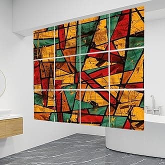 12 PCS Hanging Room Divider Vintage Abstract Geometric Canvas Warm Glow Decorative Solid PVC Board Screen Panels Room Partition Wall Screen Panels for Bedroom Living Dining Room