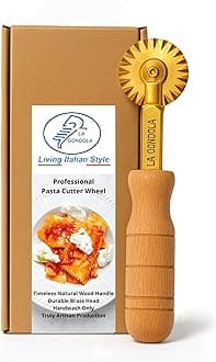 La Gondola Homemade Pasta Cutter - Festooned Wheel | Italian Pasta Making Tool for Home and Business | Brass & Natural Wood | Safe & Easy to Use Pasta Cutting Tool | Ravioli Cutter Made in Italy