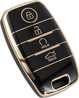 SHOPOFLUX TPU Key Cover Compatible with Kia Seltos | Sonet | Carens 4 Button Smart Key (Black)