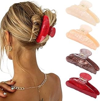 4Pcs Large Acrylic Hair Claw Clips - Strong Hold Thick Hair Banana Barrettes for Women Girls (Hair Clips, Banana