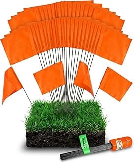 Fluorescent Orange Marking Flags - 4x5-Inch Flag, 15-Inch Wire, 50 Pack - Perfect for Lawn, Landscape, Marker, Survey, Sprinkler, and Irrigation