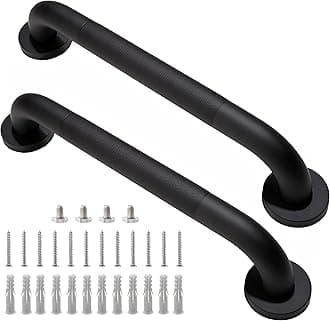 Shower Grab Bar, 2 Pack 16 Inch Black Bathroom Grab Bar, 1.25" Diameter 304 Stainless Steel Anti-Slip Grab Bars for Bathtubs and Showers, Handicap Shower Grab Bar for Seniors Elderly
