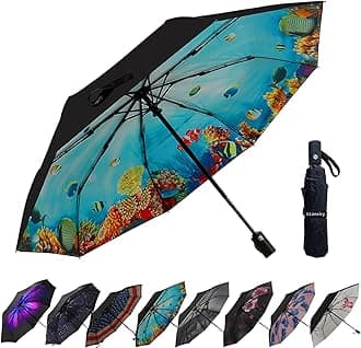 Compact Travel Umbrella, 44" Canopy, Automatic Open/Close Windproof Umbrella, 210T Pongee, 8-Rib Fiberglass, Travel Size Mini, Portable Rain/Sun Umbrellas UPF 50+ with Cover