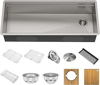 KWU120-45 Kore 2-Tier Workstation 45-inch Undermount 16 Gauge Single Bowl Stainless Steel Kitchen Sink with Integrated 2-Step Ledge and Accessories (Pack of 10)