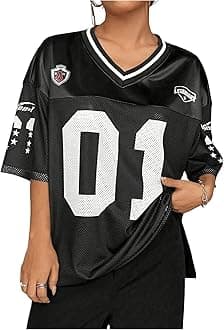 Women's Plus Size Football Jersey Shirts Oversized T Shirt Graphic Letter Print V Neck Short Sleeve Streetwear Top