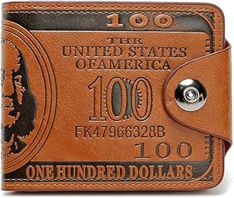 Men's Novelty US 100 Dollar Wallet Bill Money Bifold Safe Purse With Magnetic Buckle- (Brown)