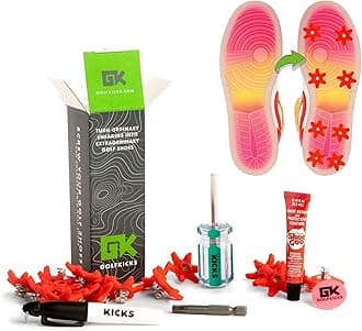 GolfkicksGolfkicks Golf Traction Kit for Sneakers with DIY Golf Spikes - Add Golf Cleats to Any Shoe, 20 Count - As Seen On Shark Tank - Neon Red