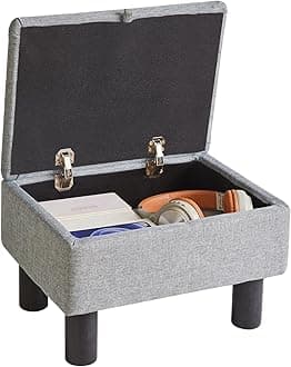 Foot Rest for Couch, Foot Stool Ottoman with Wood Legs, Linen Upholstered Ottoman with Storage 16x12x9.5inch Flip Top Small Stool for Living Room Dorm Blue Gray YD-JD1362