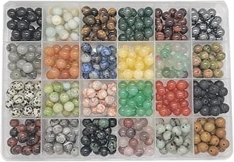 480pcs Natural Stone Beads Polished Beading 8mm Loose Beads Gemstone Crystal Energy Stone Healing Power for DIY Jewelry Making 24 Materials B