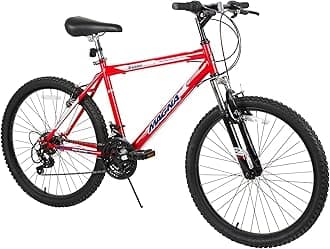 DynacraftHardtail Echo Ridge Mountain Bike Boys 24 Inch Wheels with 18 Speed Grip Shifter and Dual Handbrakes in Red