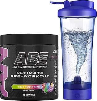 Applied Nutrition Bundle ABE Pre Workout 375g + Electric Shaker | All Black Everything Pre Workout Powder, Energy Drink, Physical Performance, Creatine, Beta Alanine, Caffeine (Sour Gummy Bear)