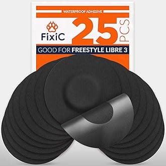 Fixic Freestyle Adhesive Patches 25 PCS – Good Only for Libre 3 & Plus – NO Glue in The Center of The Patch – Pre-Cut Back Paper – Long Fixation for Your Sensor! (Black)