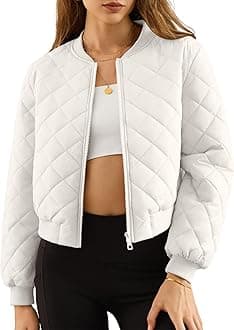 FengbayWomens Quilted Jackets Full Zip Lightweight Bomber Jacket Long Sleeve Padded Jacket Casual Winter Warm Coats with Pockets